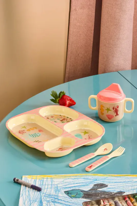 Rice - Bestikksett Ocean print korall