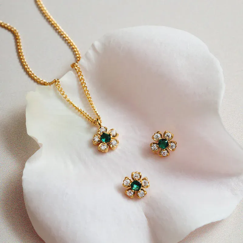 Orelia - Crystal & emerald flower Smykke