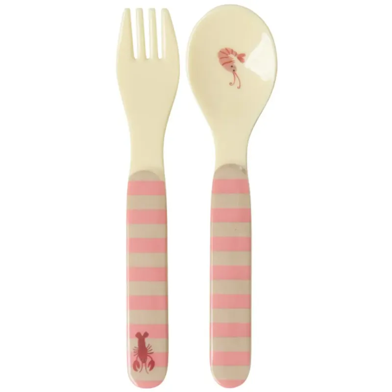 Rice - Bestikksett Ocean print korall